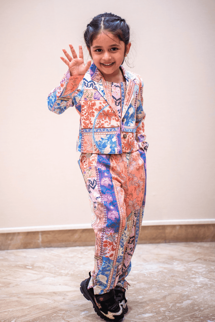 Multicolor Digital Print Overcoat Styled Co-ord Set for Girls - Seasons Chennai