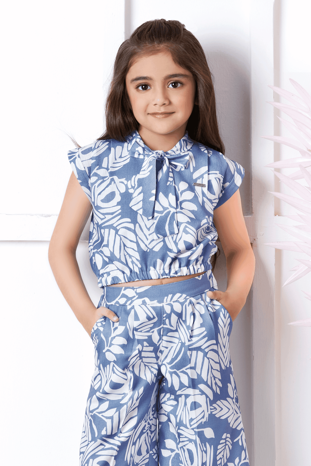 Blue with White Printed Top with Culottes for Girls - Seasons Chennai