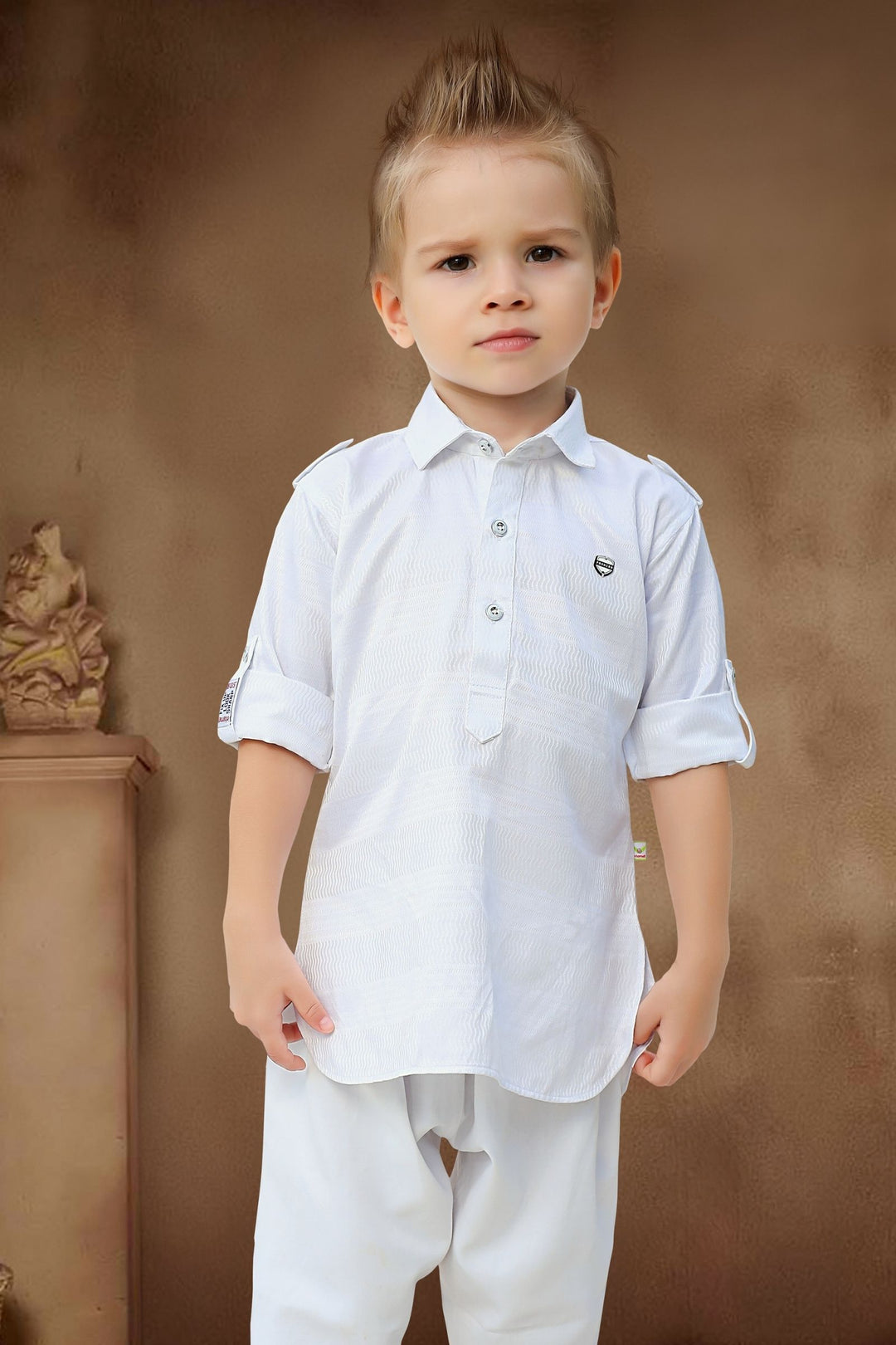 White Pathani Suit Set for Boys