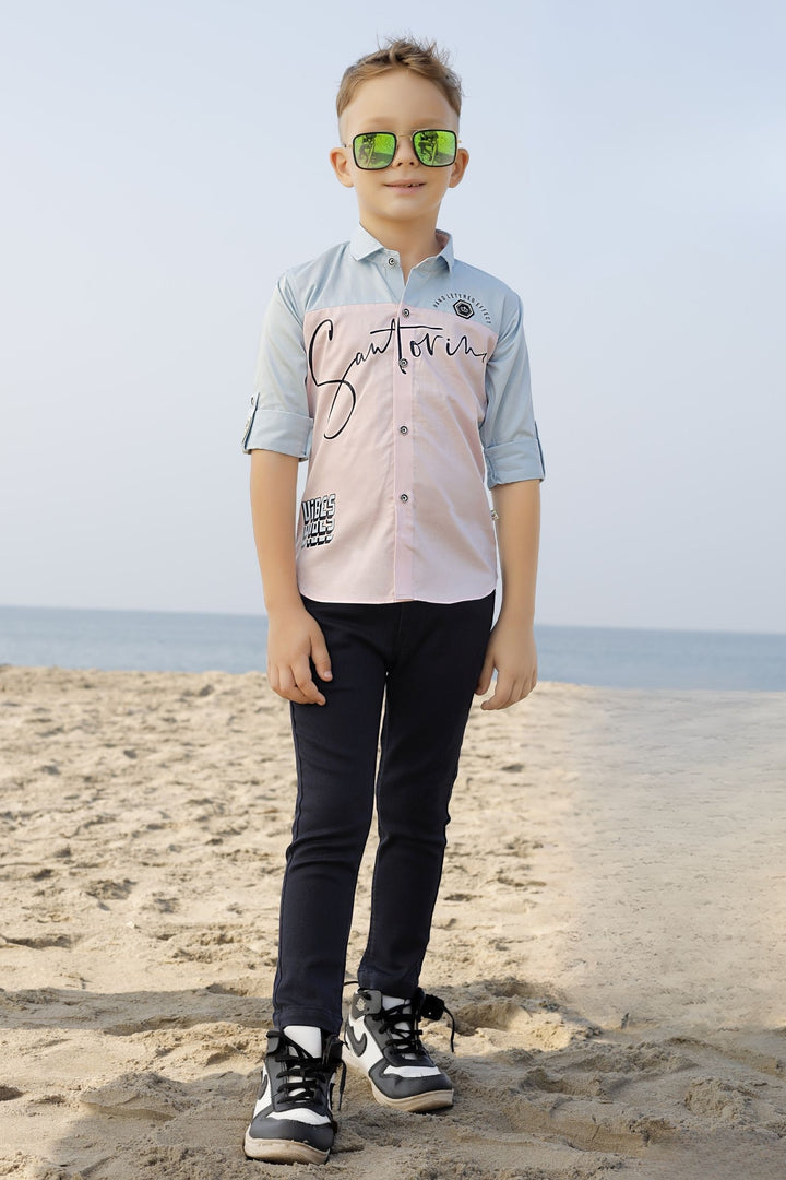 Blue with Pink Casual wear Printed Shirt and Pant Set for Boys