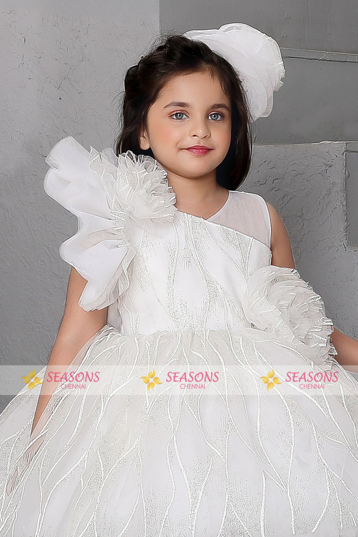 White Short Partywear Frock for Girls
