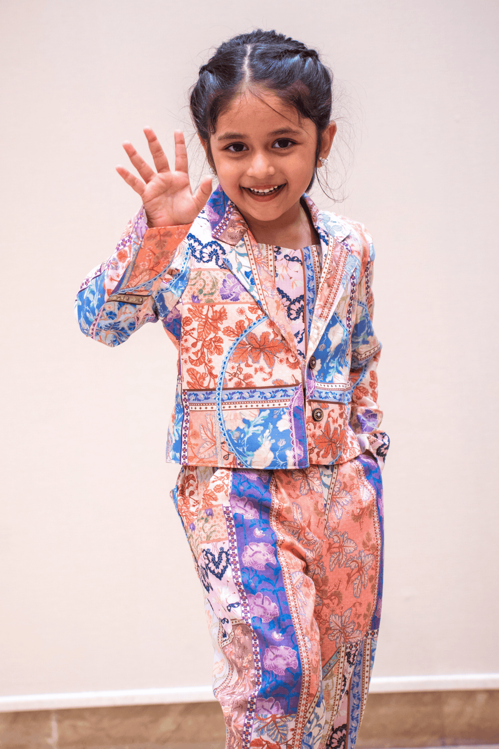 Multicolor Digital Print Overcoat Styled Co-ord Set for Girls - Seasons Chennai
