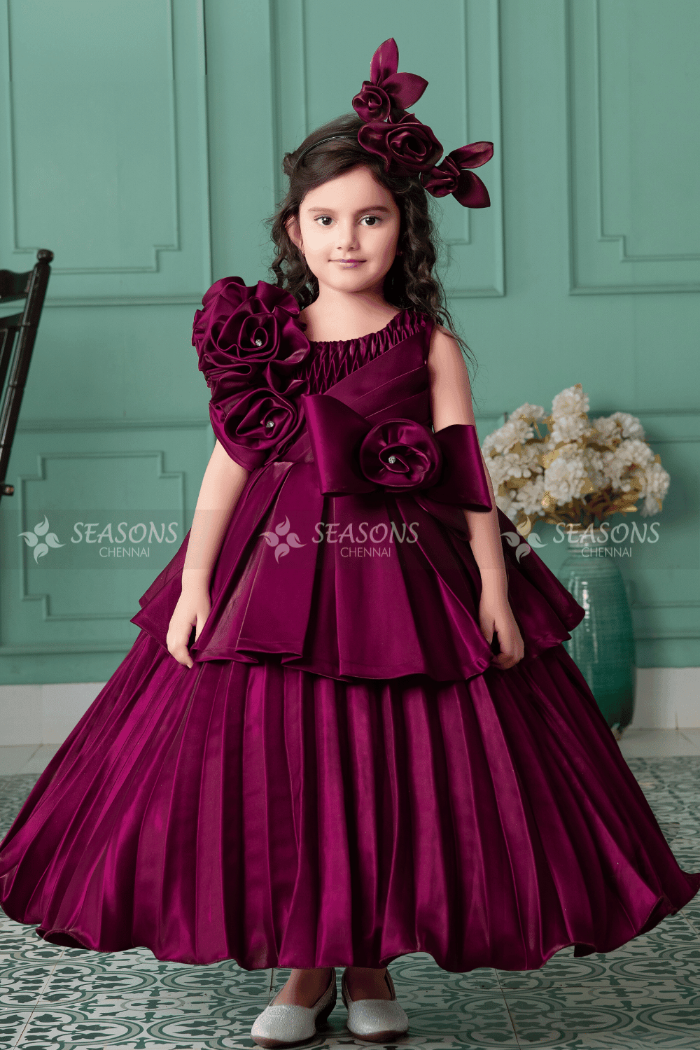 Buy TYHTYM Luxury Burgundy Ball Gown Pageant Dresses for Girls Long Flower  Puffy Tulle Prom Birthday Christmas Party 2-15Y at Amazon.in