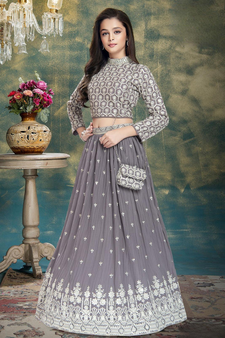 Light Purple Sequins, Thread, Stone and Mirror work Lehenga Choli for Girls - Seasons Chennai