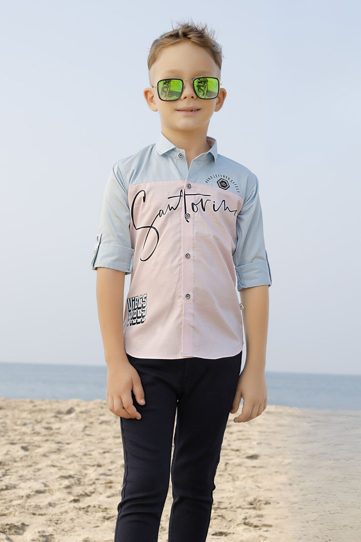 Blue with Pink Casual wear Printed Shirt and Pant Set for Boys