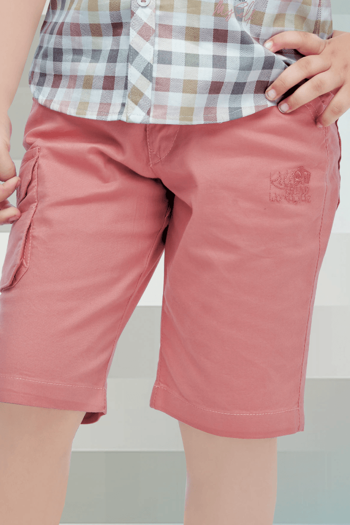Cream and Peach Multicolor Print Casual wear Shorts and Shirt Set for Boys with Belt - Seasons Chennai