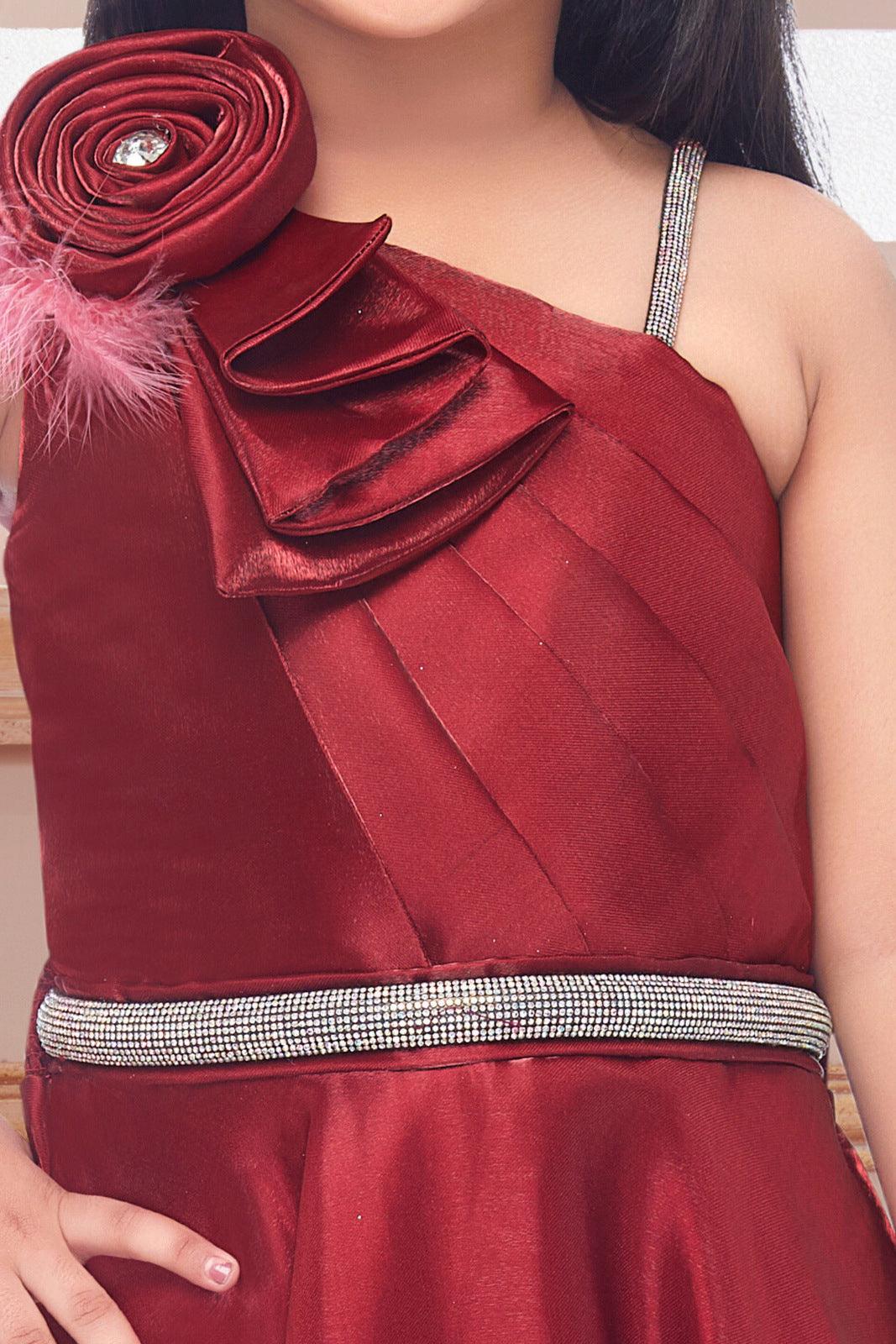 Maroon Stone work Long Party Frock for Girls - Seasons Chennai