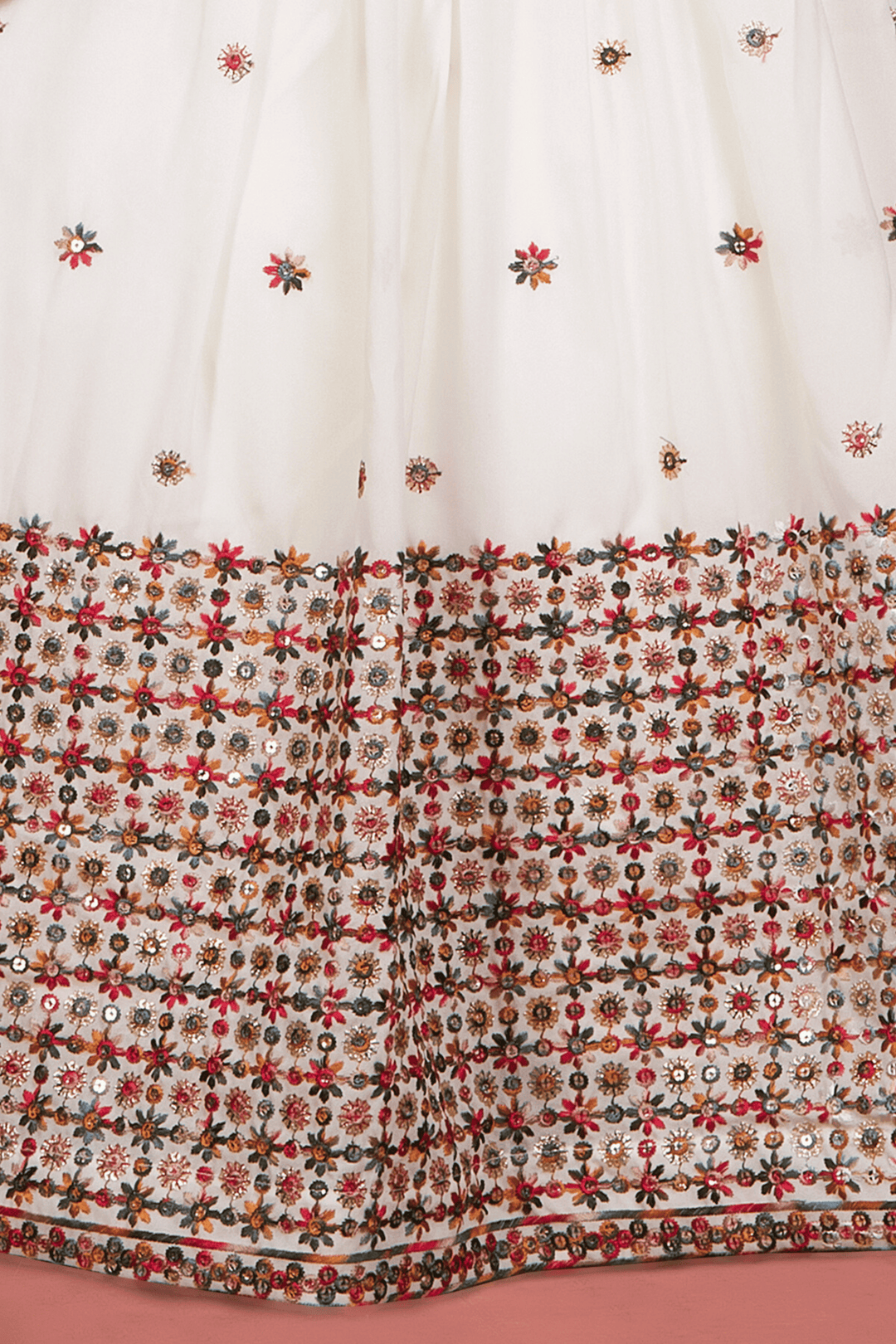 Cream Multicolor Thread, Sequins, Mirror, Stone and Zardozi work Lehenga Choli for Girls - Seasons Chennai