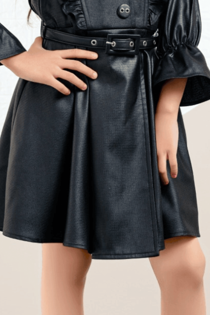 Black Partywear Short Frock For Girls with Belt - Seasons Chennai