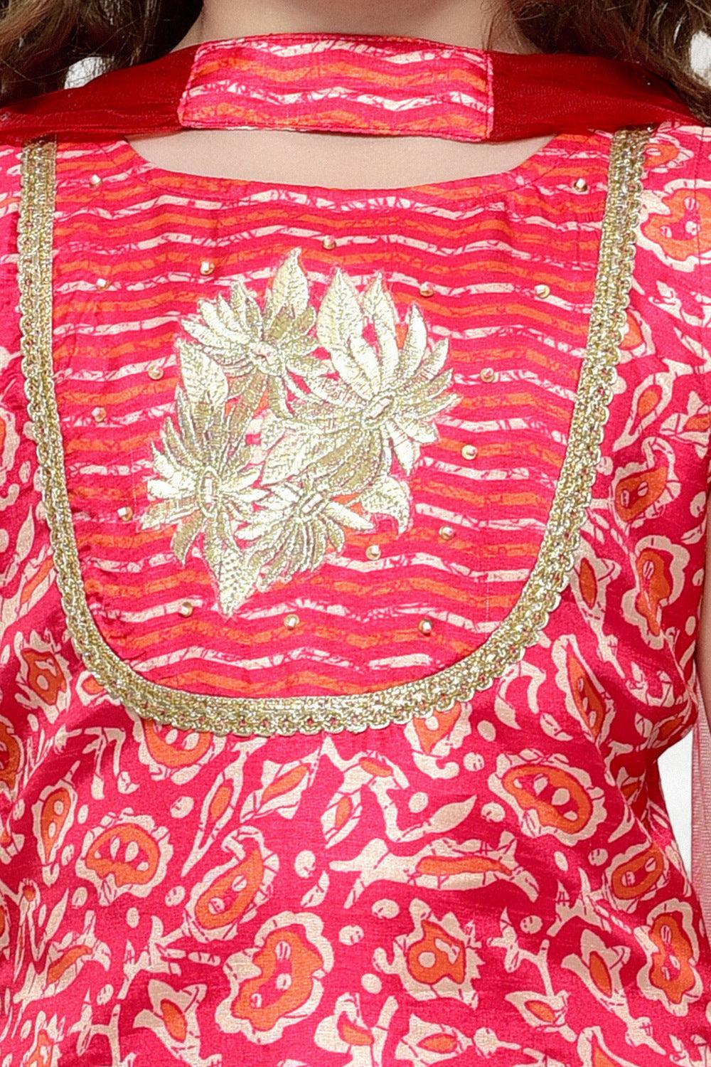 Rani Pink Digital Print, Zari and Sequins work Sharara Suit Set for Girls - Seasons Chennai