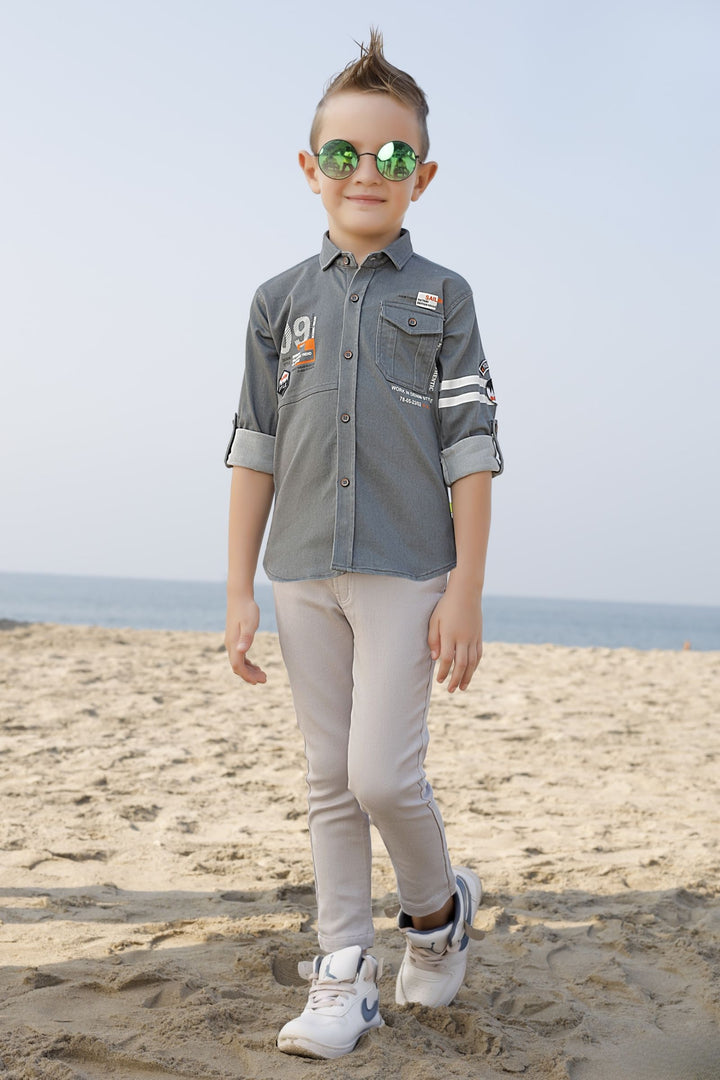 Grey Casual wear Printed Shirt and Pant Set for Boys