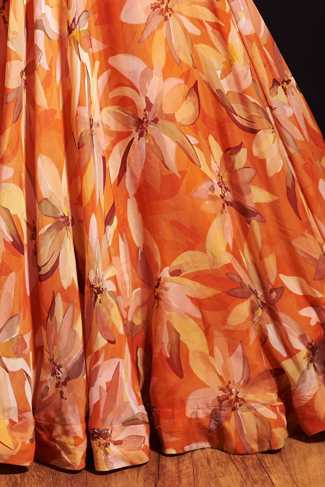 Orange Mirror, Zardozi and Stone work with Floral Print Poncho Styled