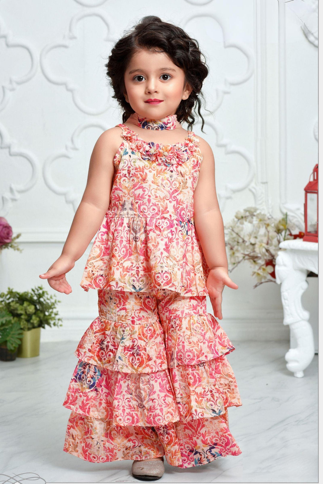 Cream Multicolor Digital Print and Thread Weaving work for Girls Sharara Suit Set - Seasons Chennai