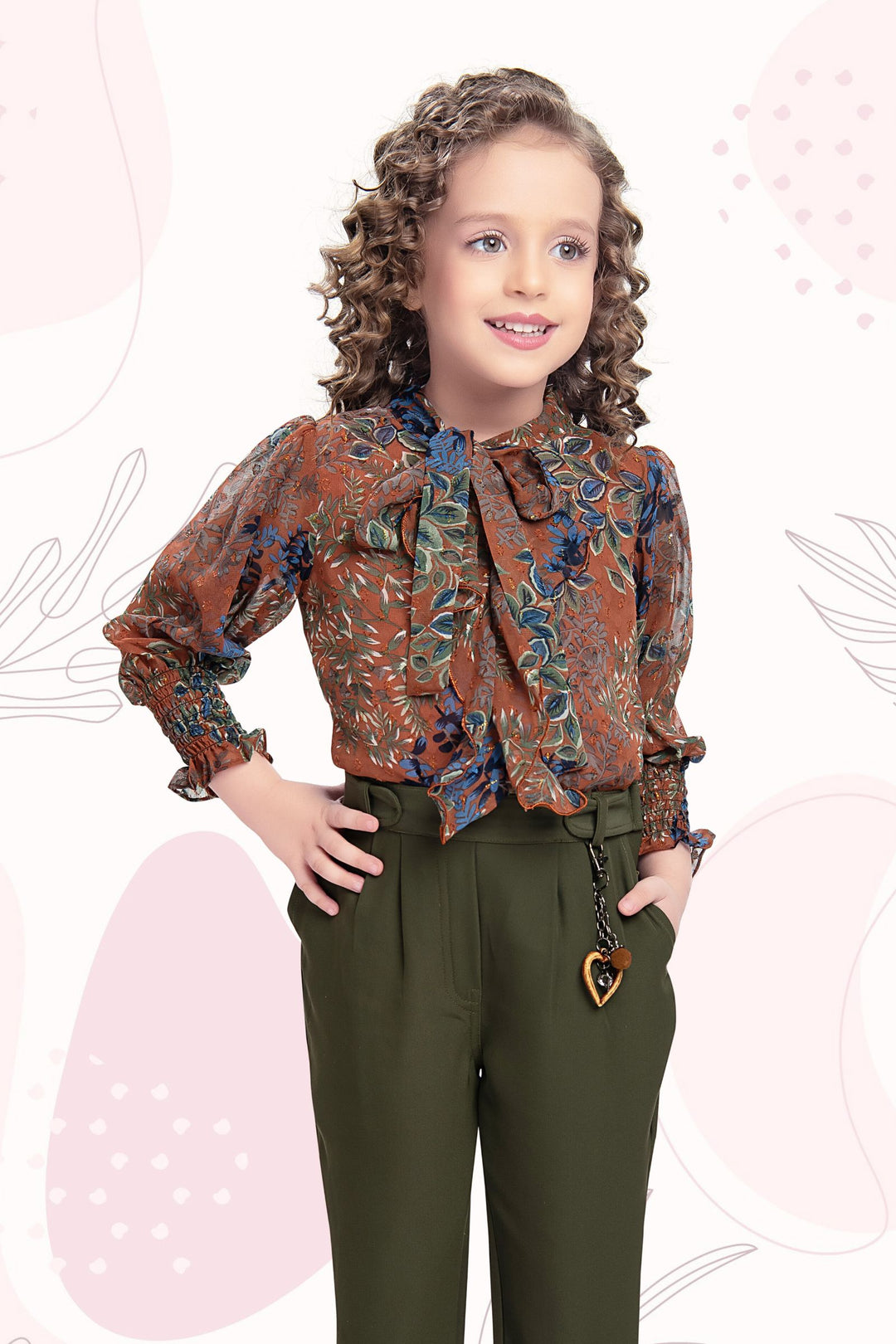 Green with Rust Digital Print Culottes Set for Girls