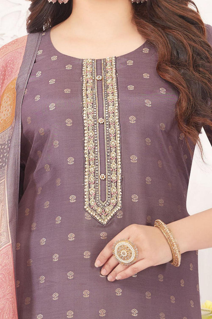 Grey Banaras Butta, Beads, Sequins and Thread work Straight Cut Salwar Suit - Seasons Chennai