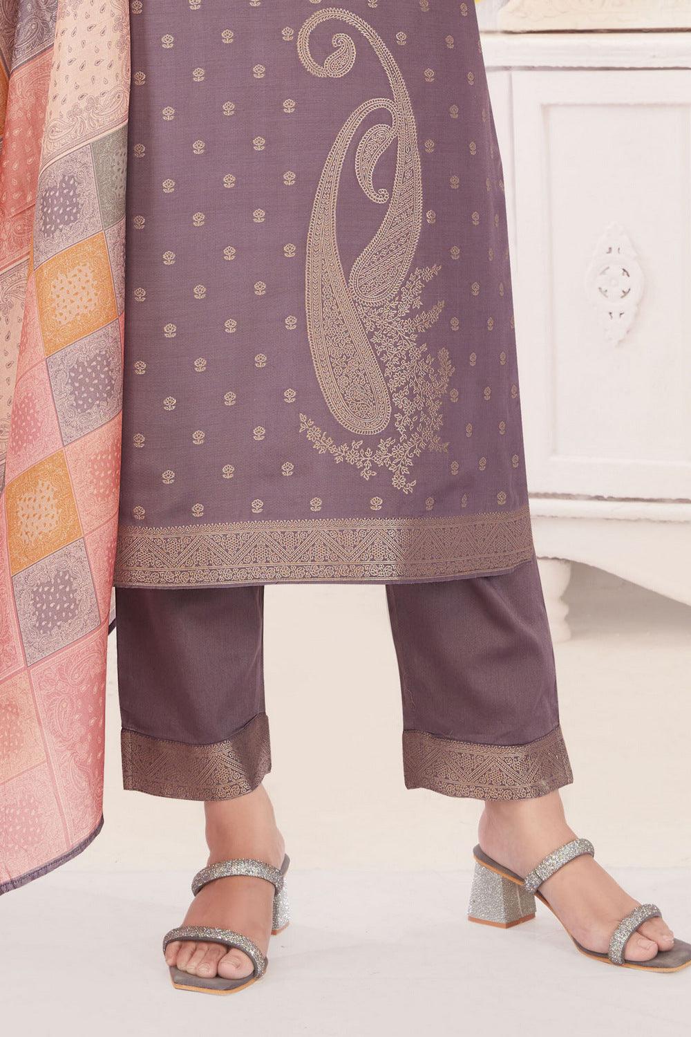 Grey Banaras Butta, Beads, Sequins and Thread work Straight Cut Salwar Suit - Seasons Chennai