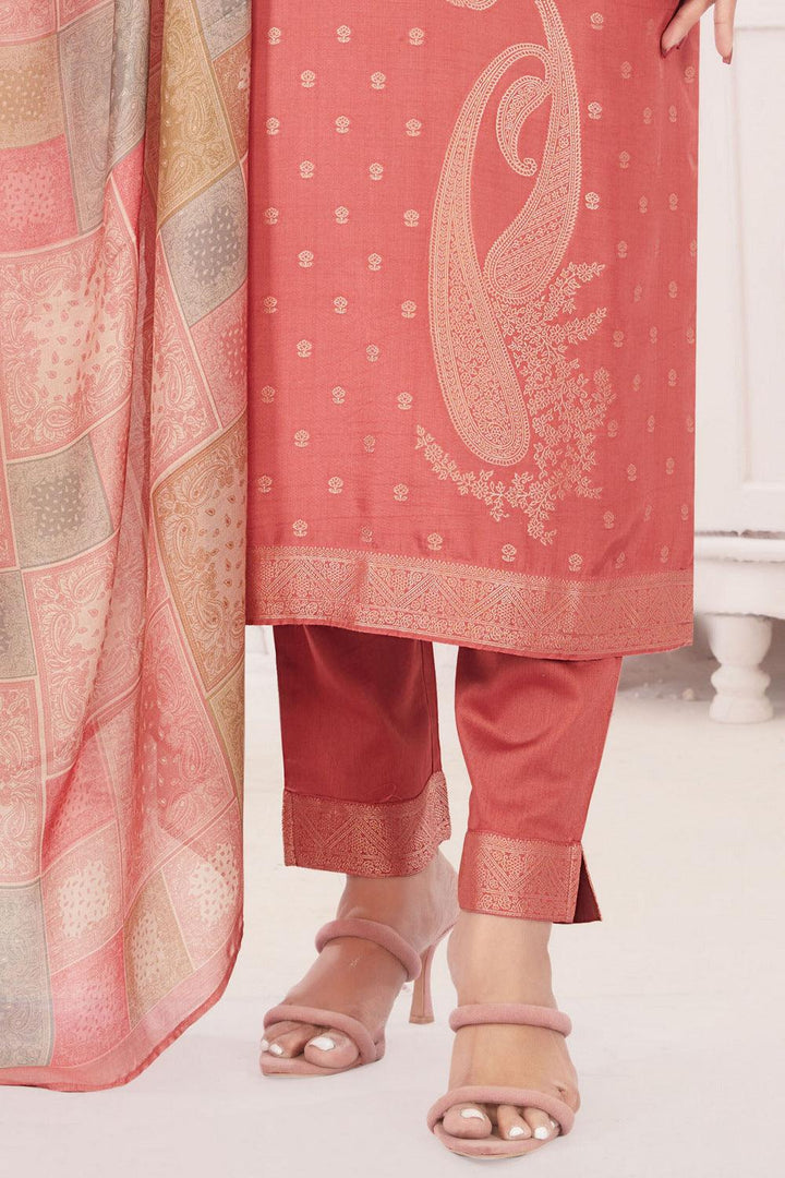 Peach Banaras Butta, Beads, Sequins and Thread work Straight Cut Salwar Suit - Seasons Chennai