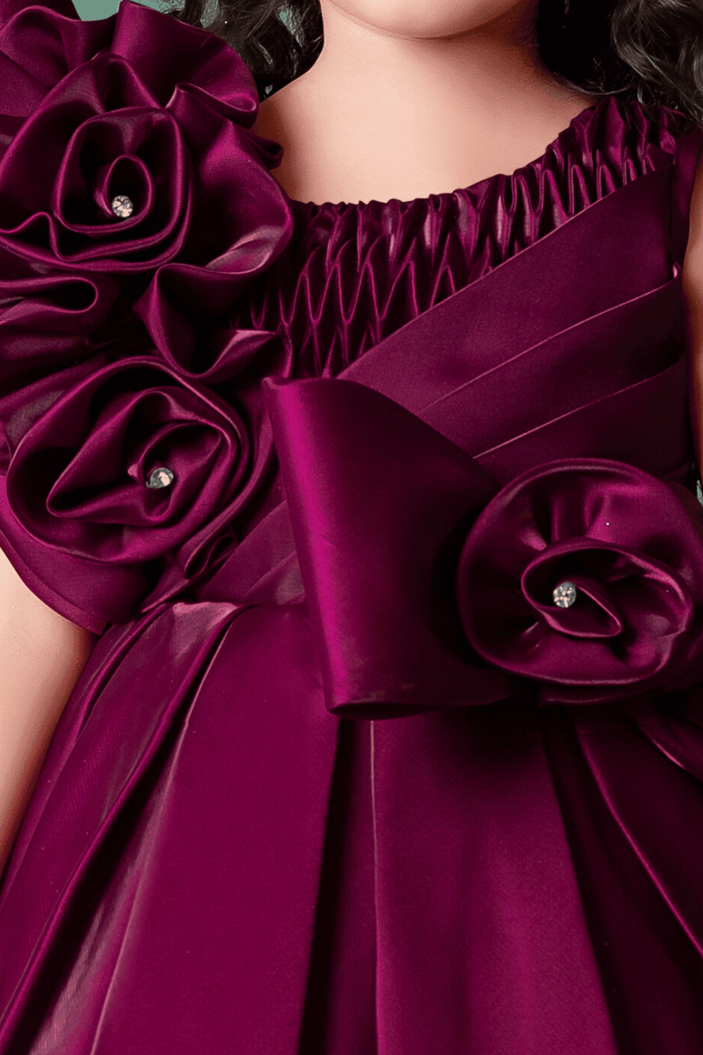 Maroon Satin Long Party Ball Gown for Girls - Seasons Chennai