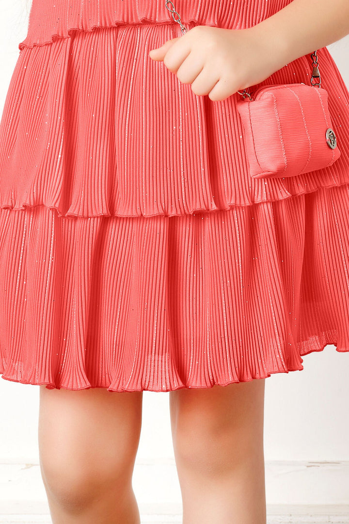 Coral Rose Top and Divider Skirt for Girls with Matching Purse