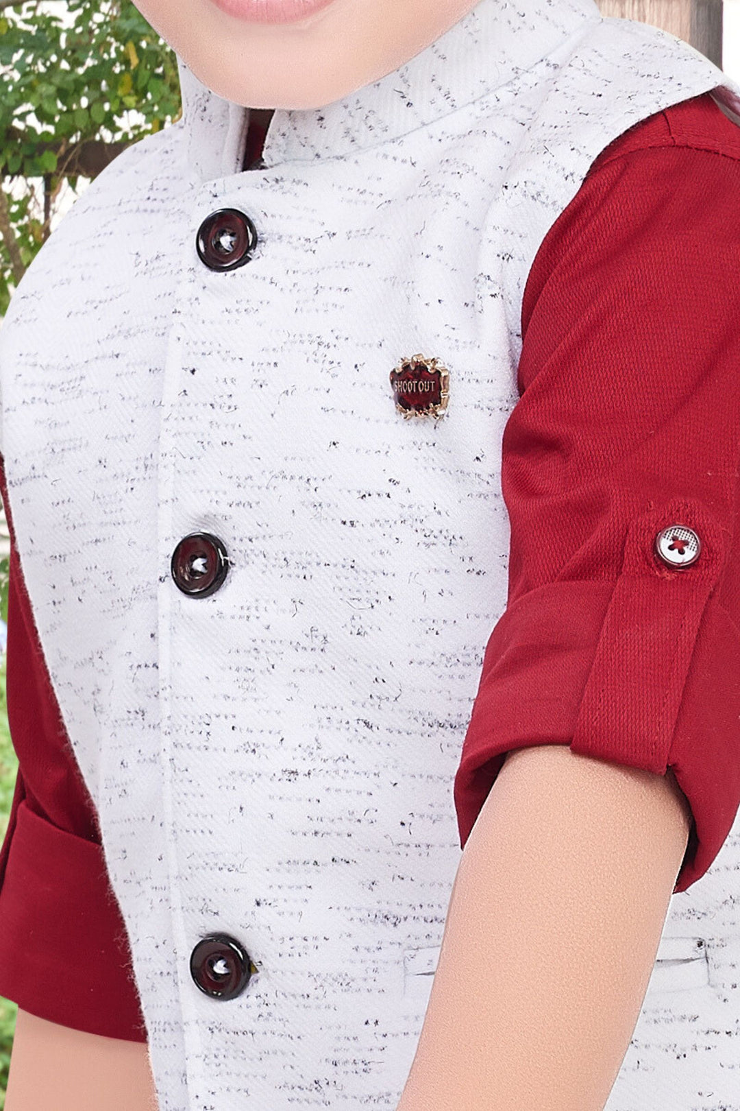 White with Maroon Waist Coat and Set for Boys