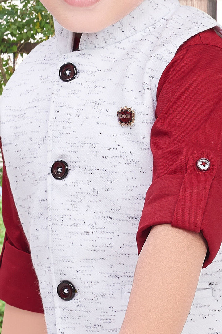 White with Maroon Waist Coat and Set for Boys
