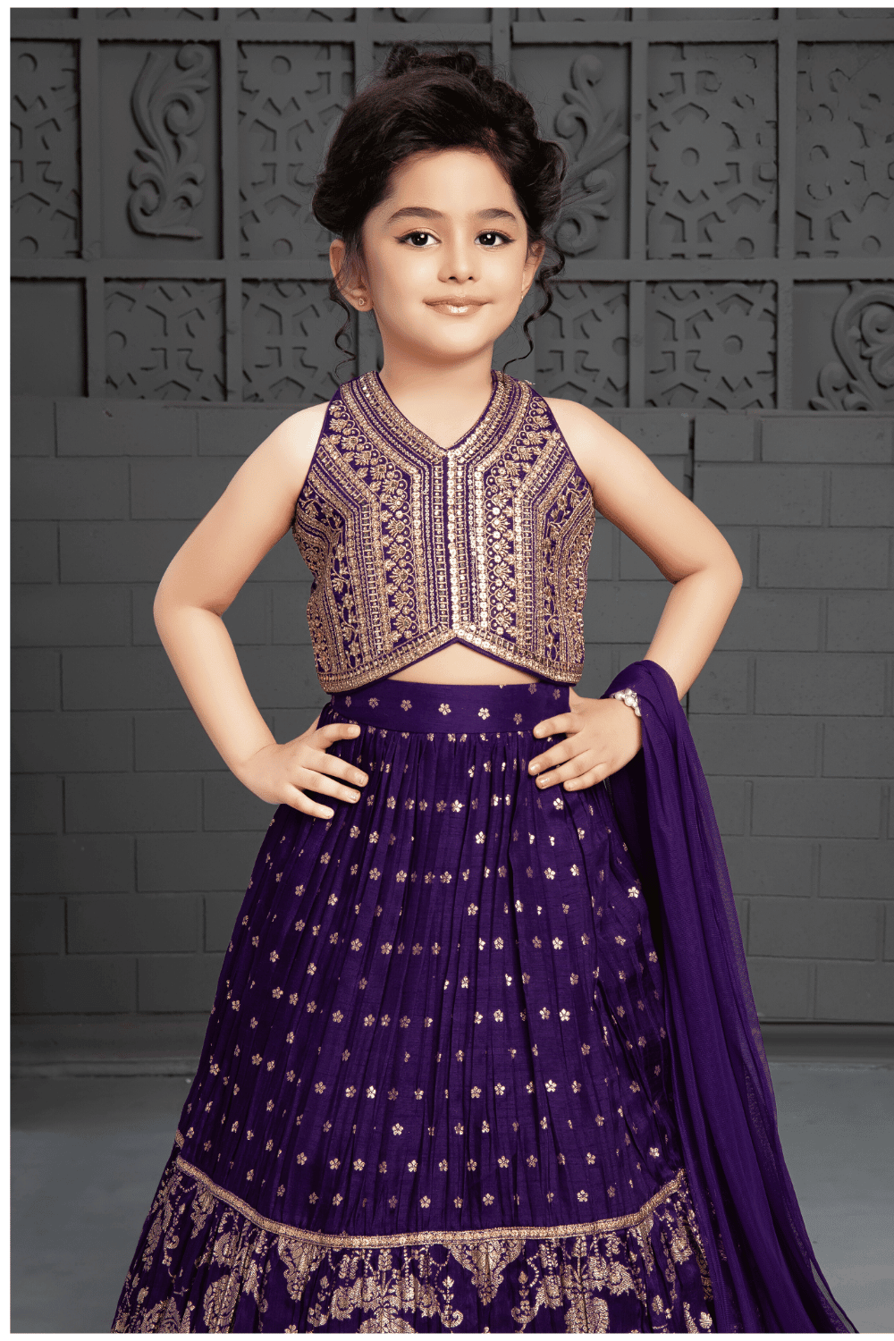 Purple Banaras, Sequins and Zari work Lehenga Choli for Girls - Seasons Chennai