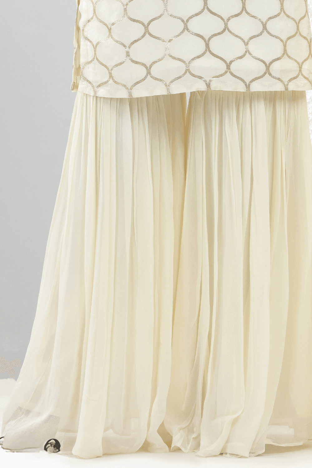 Cream Zari Weaving, Multicolor Thread and Mirror work Sharara Suit Set - Seasons Chennai