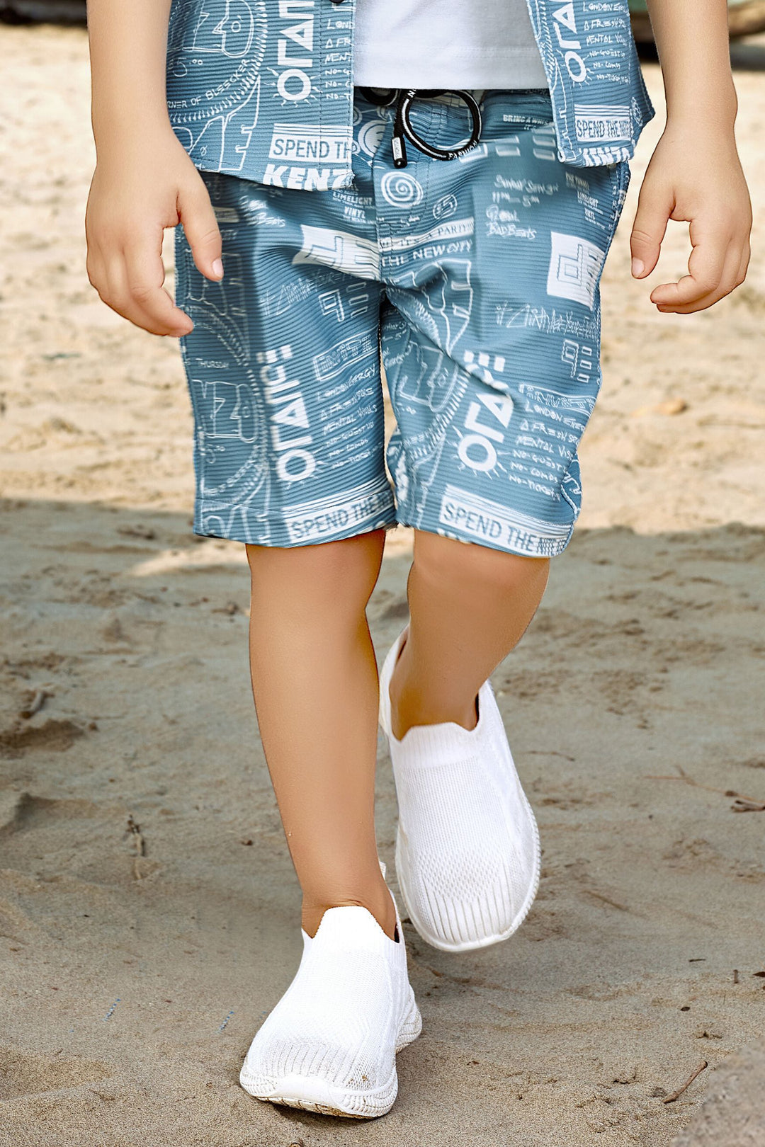 Blue with White Printed Co-ord Set for Boys