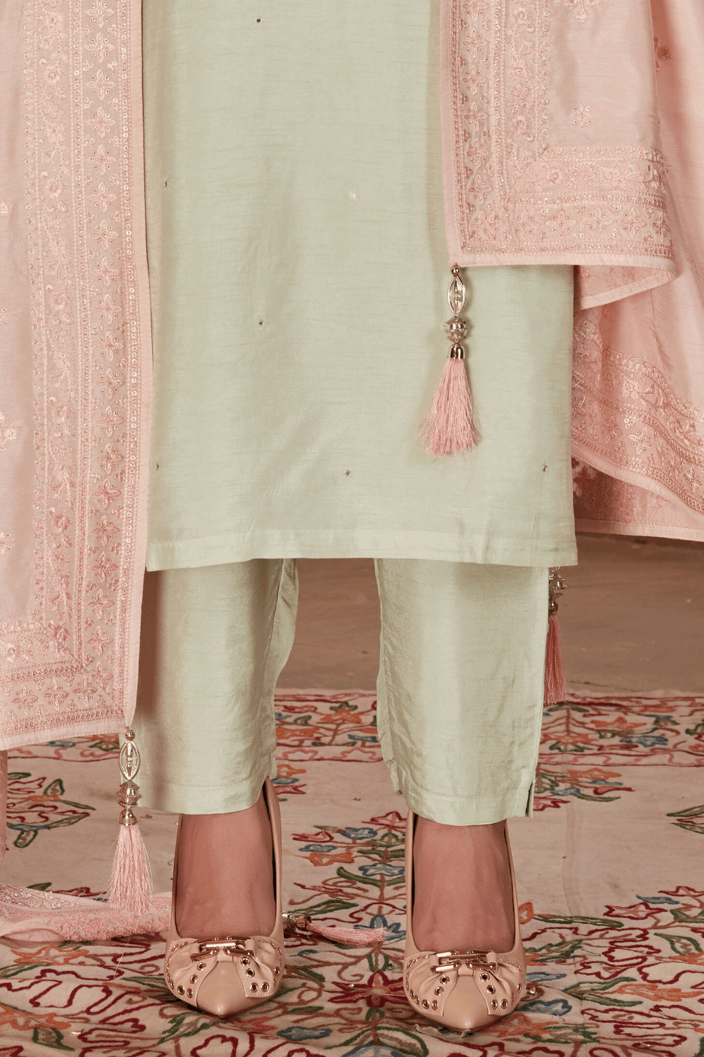 Light Green Sequins, Thread and Zardozi work Straight Cut Salwar Suit - Seasons Chennai