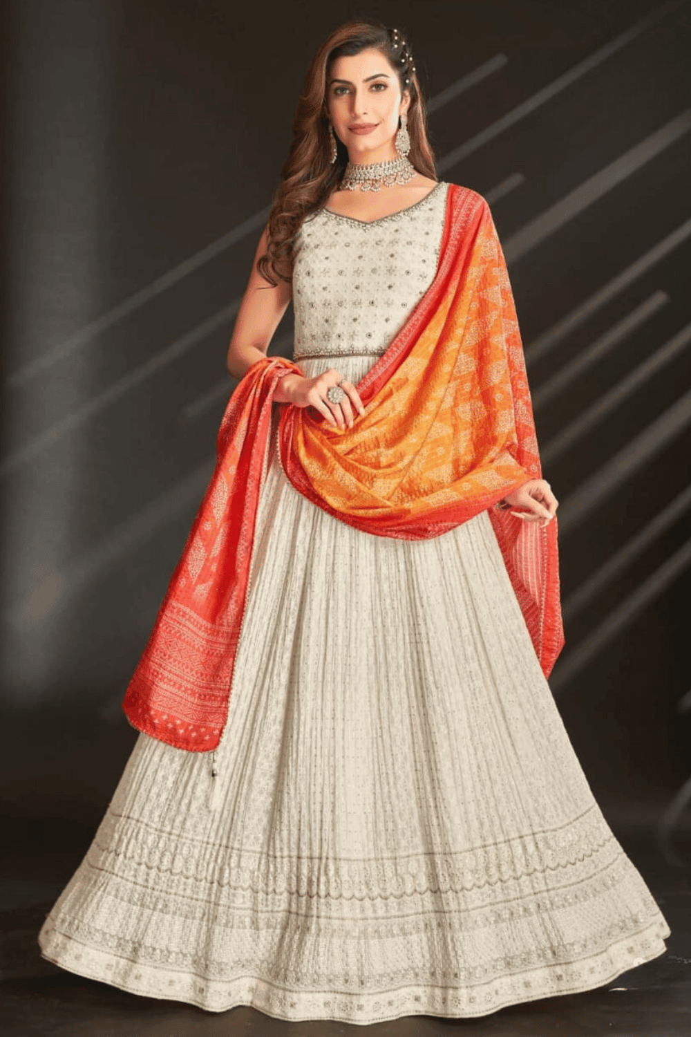 Cream Thread, Sequins, Pearl, Beads and Stone work Floor Length Anarkali Suit - Seasons Chennai
