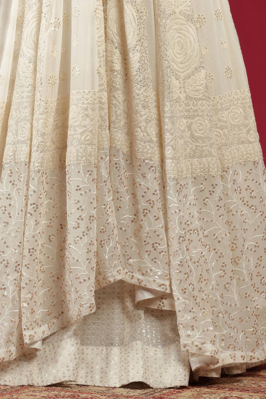 Half White Thread, Stone, Sequins and Beads work Mastani Styled Long Top Lehenga - Seasons Chennai