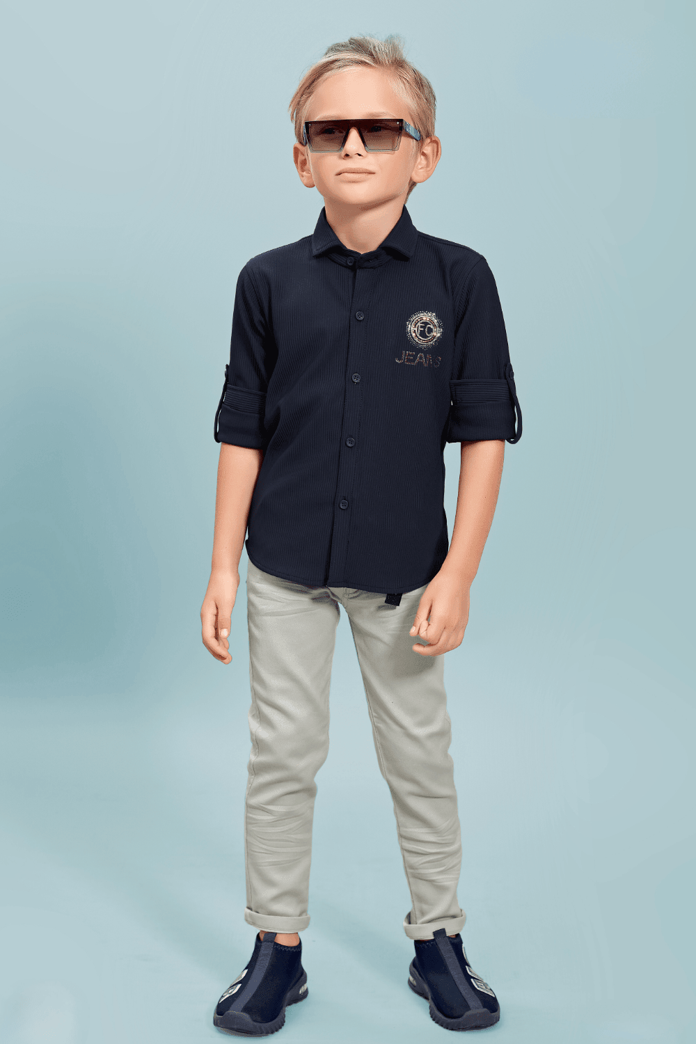Navy Blue with Grey Casual wear Pant and Shirt Set for Boys - Seasons Chennai