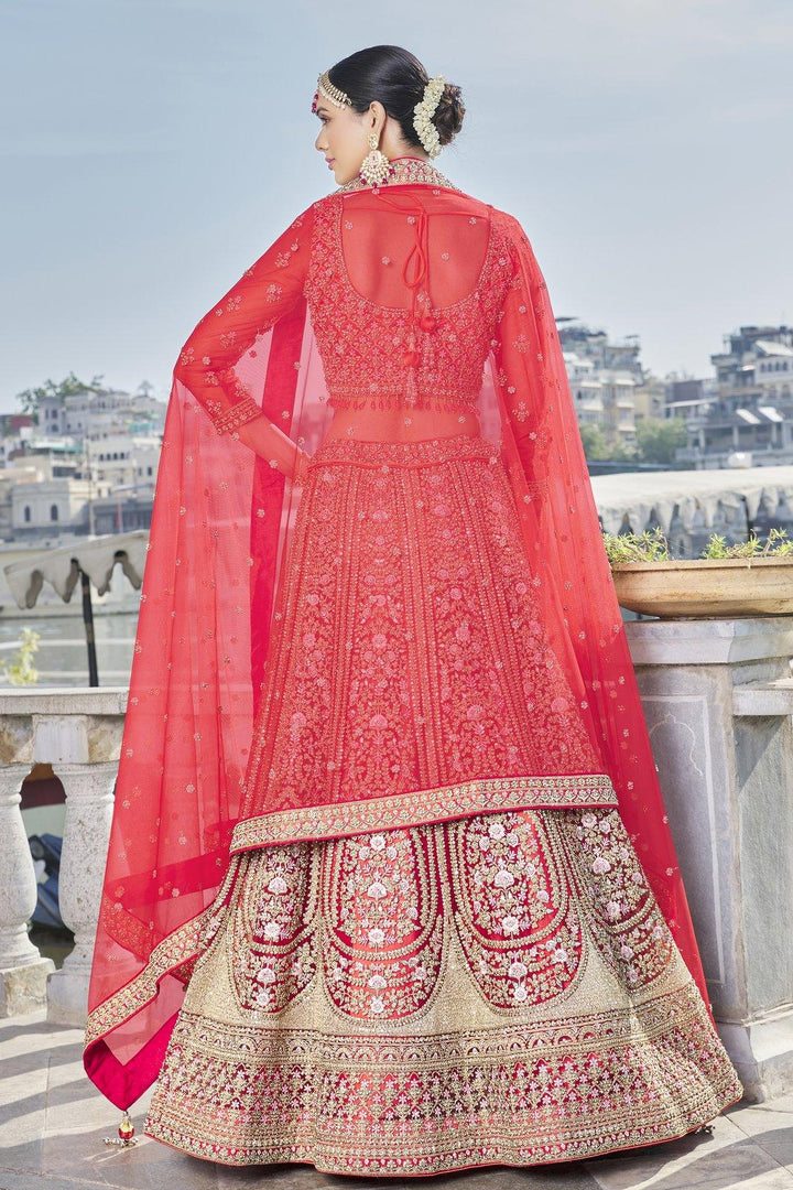 Orange Zari, Sequins, Thread and Stone work Crop Top Designer Bridal Lehenga with Blet - Seasons Chennai