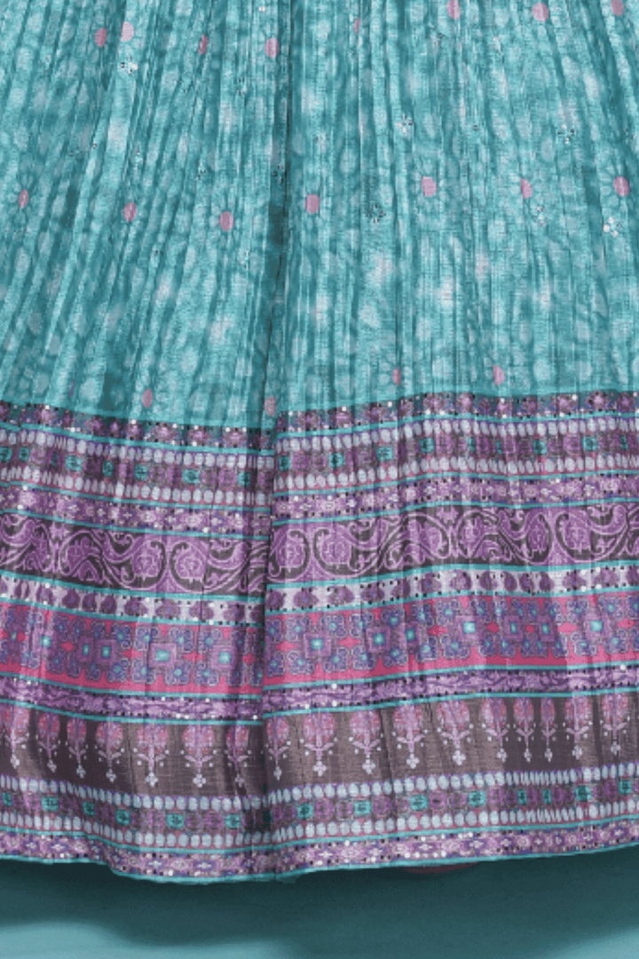 Blue Digital Print, Stone, Mirror, Zardozi, Sequins and Thread work Long Party Gown for Girls - Seasons Chennai