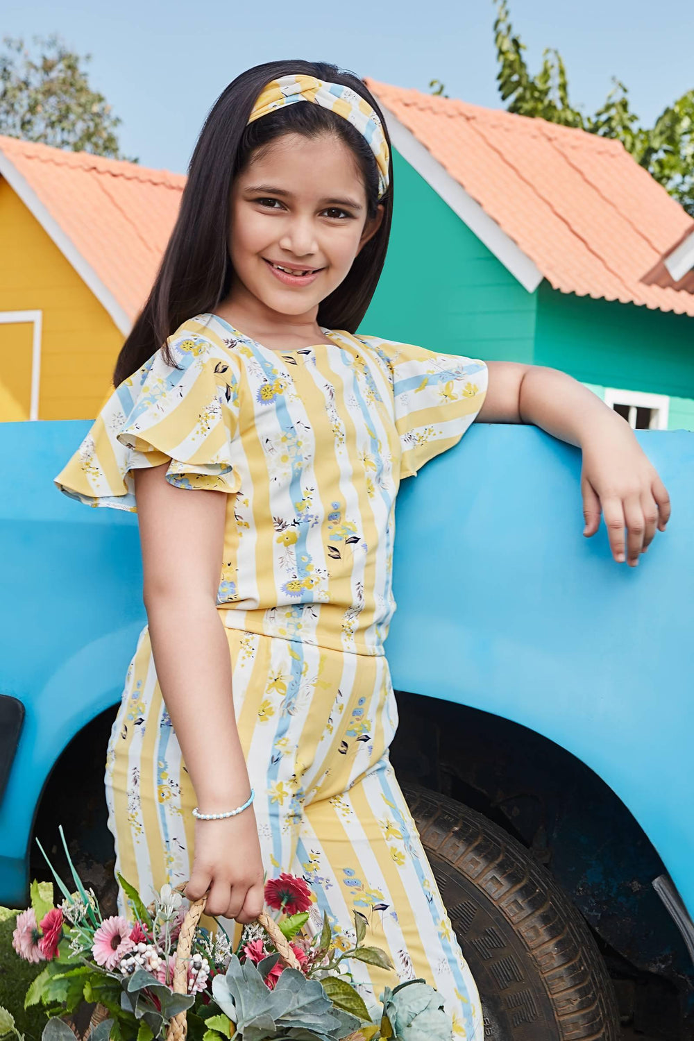Yellow with Cream Digital Print Palazzo Set for Girls - Seasons Chennai