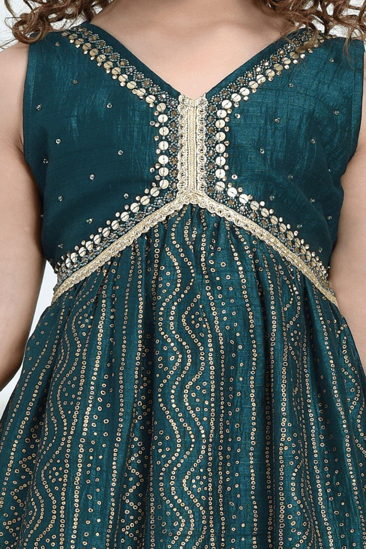Teal Blue Printed, Sequins, Zari and Pearl work Dhoti Style Peplum Kurti for Girls - Seasons Chennai
