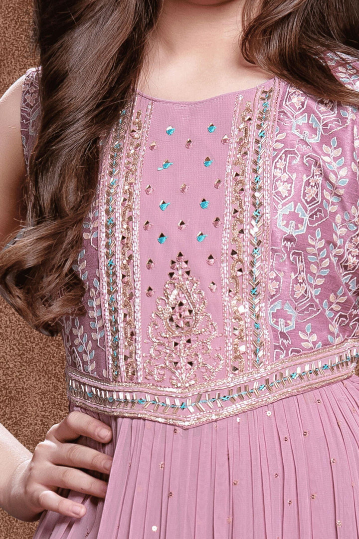 Lilac Mirror, Sequins, Thread and Beads work Palazzo Suit Set for Girls - Seasons Chennai