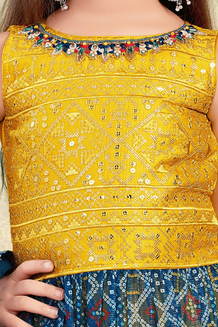 Yellow with Blue Sequins and Thread work with Bandini Print Palazzo Set for Girls - Seasons Chennai