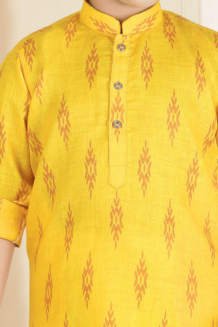 Yellow with White Printed Kurta Set for Boys - Seasons Chennai