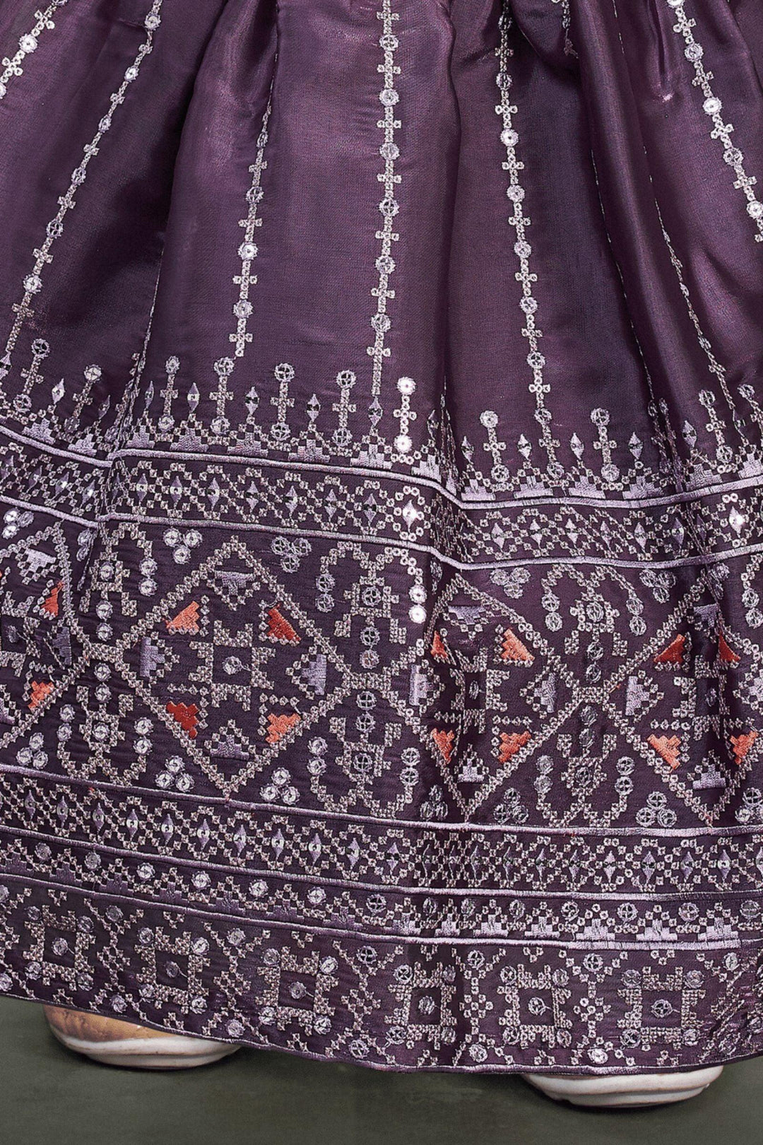 Dark Lilac Zari, Sequins, Thread and Stone work Lehenga Choli for Girls - Seasons Chennai