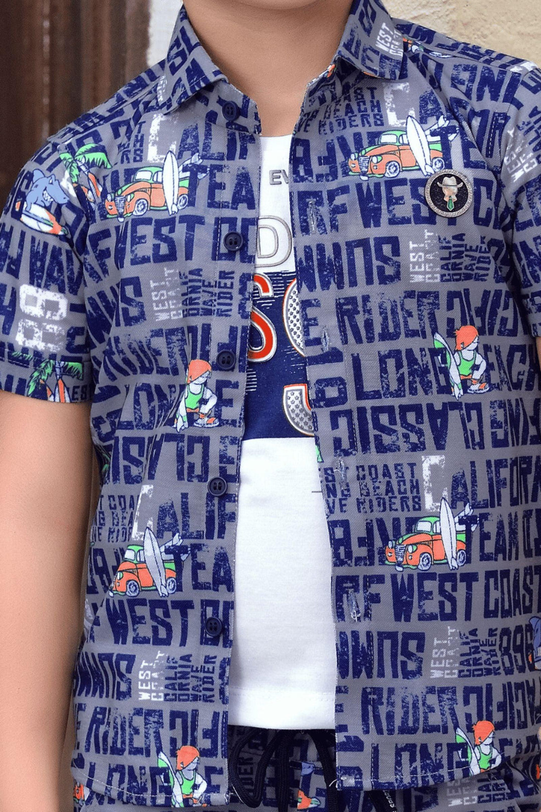 Blue Printed Blazer with White T-Shirt and Half Shorts for Boys - Seasons Chennai