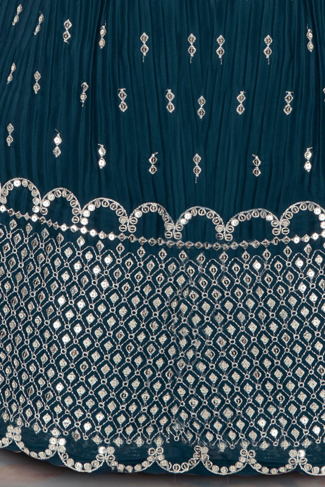 Blue Zari, Sequins, Zardozi, Beads, Stone and Mirror work Long Party Gown for Girls - Seasons Chennai
