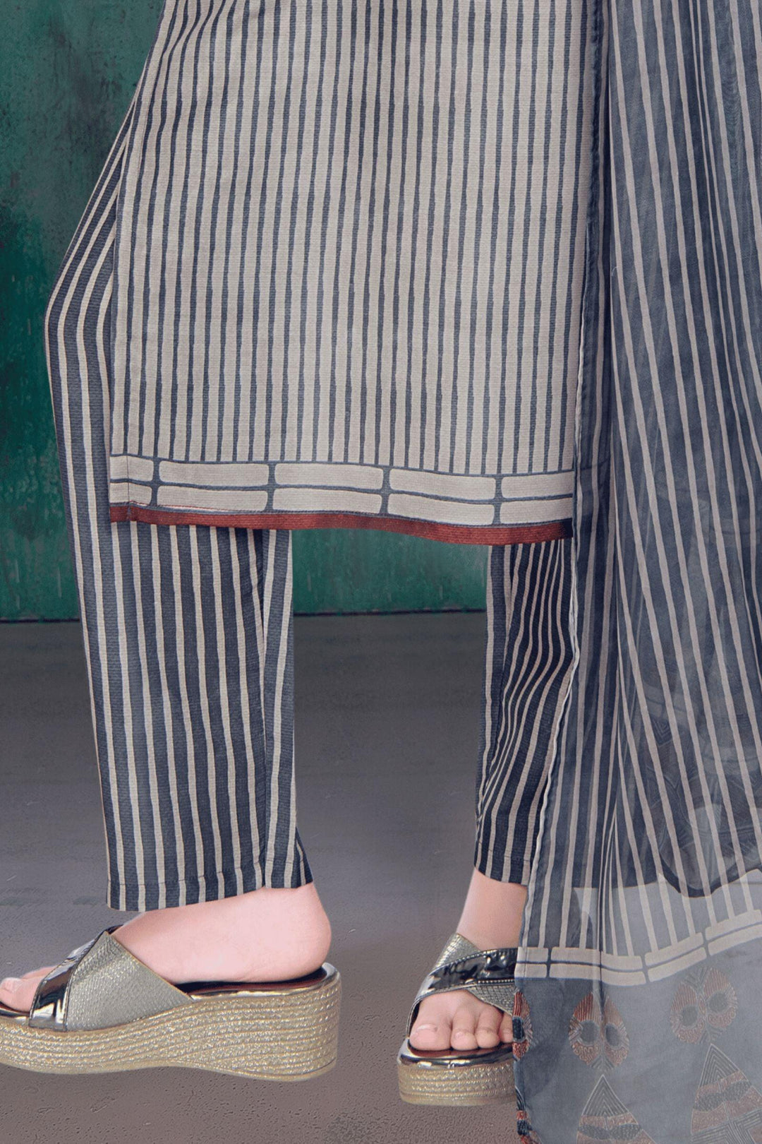 Grey with Printed Straight Cut Salwar Suit for Girls - Seasons Chennai