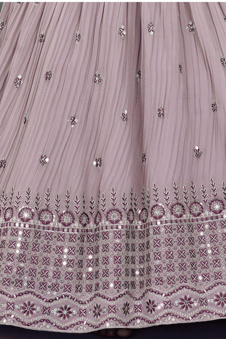 Light Purple Thread, Zari and Sequins work Long Party Gown for Girls - Seasons Chennai