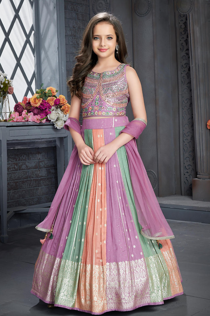 Onion Pink with Multicolor Print, Sequins, Beads and Pearl work Lehenga Choli for Girls - Seasons Chennai