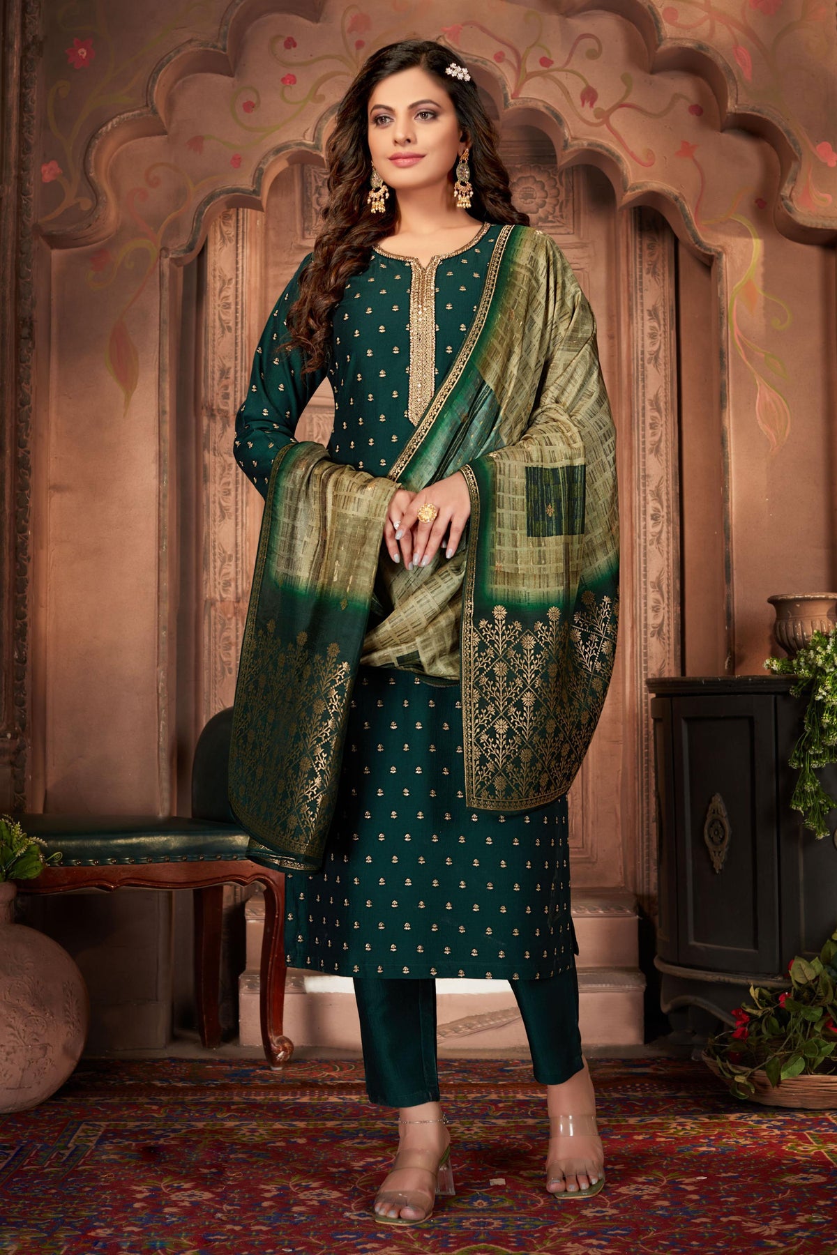 Cotton Bottle Green and Beige Color Party Wear Designer Salwar Suit at Rs  599 in Kharkhoda