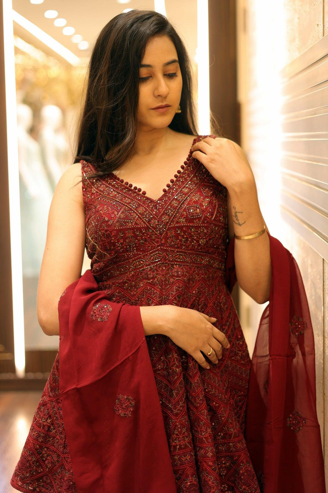 Maroon Thread, Beads and Sequins work Peplum Style Lehenga - Seasons Chennai