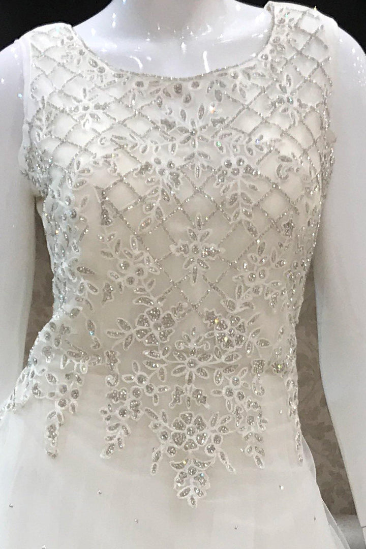 White Threadwork and Stone Embellished Party Gown 2