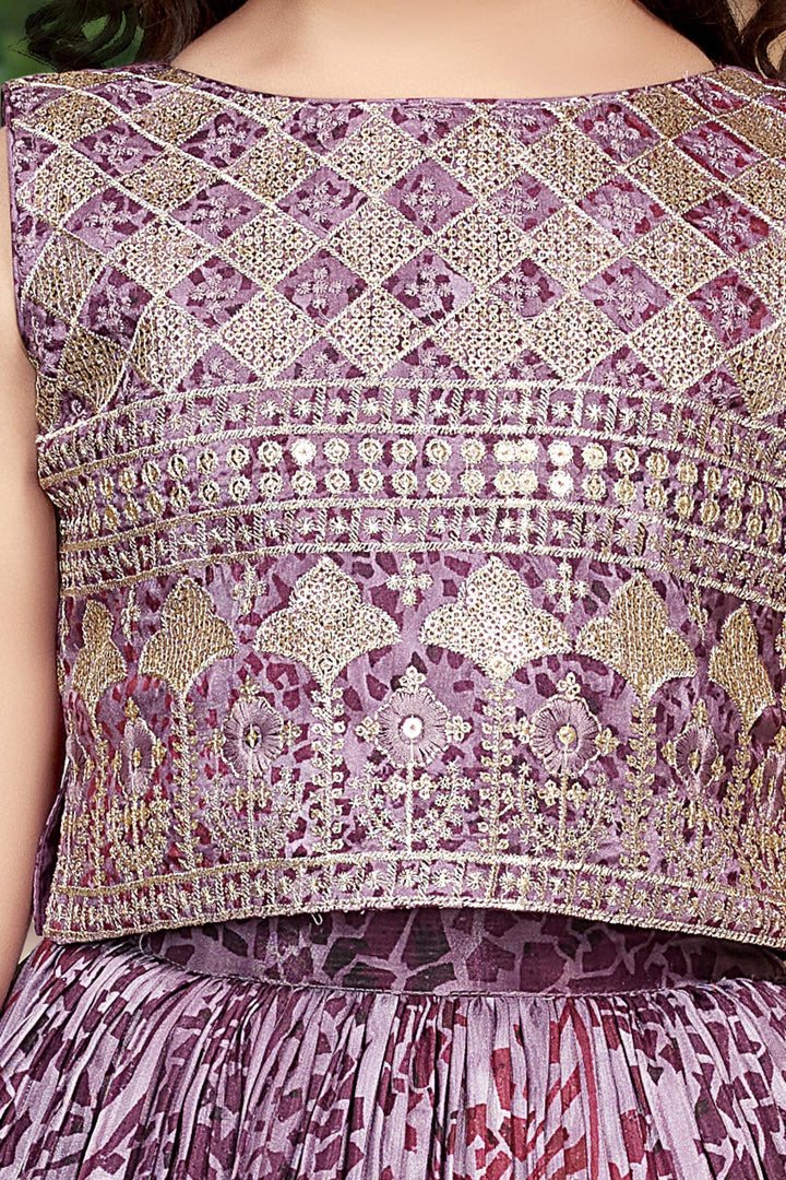 Purple Zari, Sequins and Thread work with Printed Lehenga Choli for Girls - Seasons Chennai