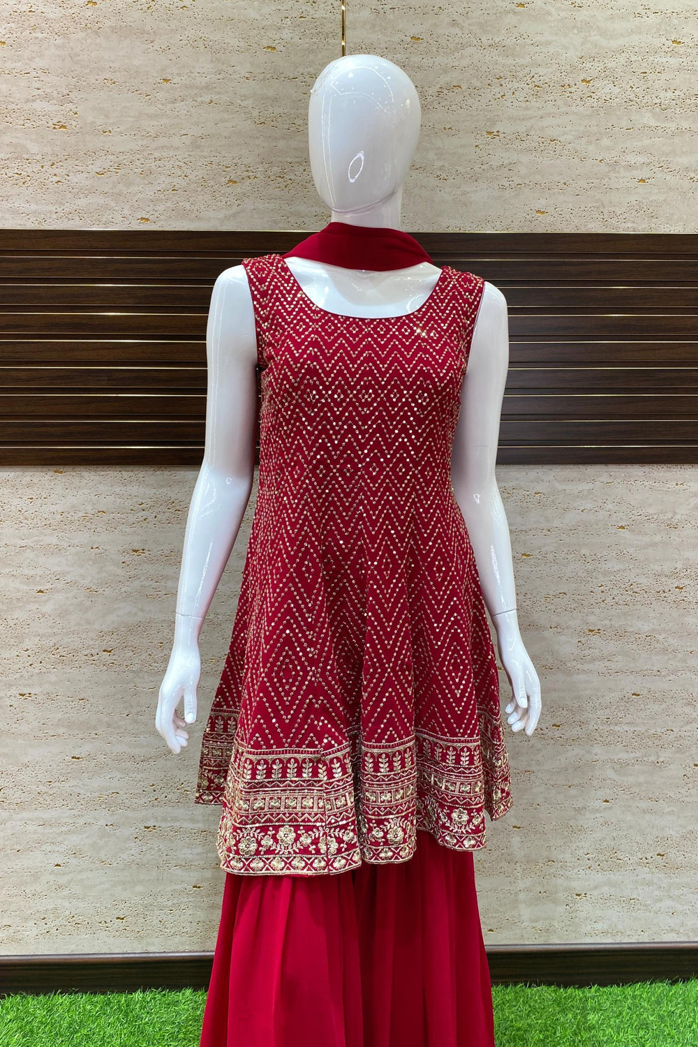 Rani Pink Sequins and Golden Zari Work Sharara Suit Set - Seasons Chennai